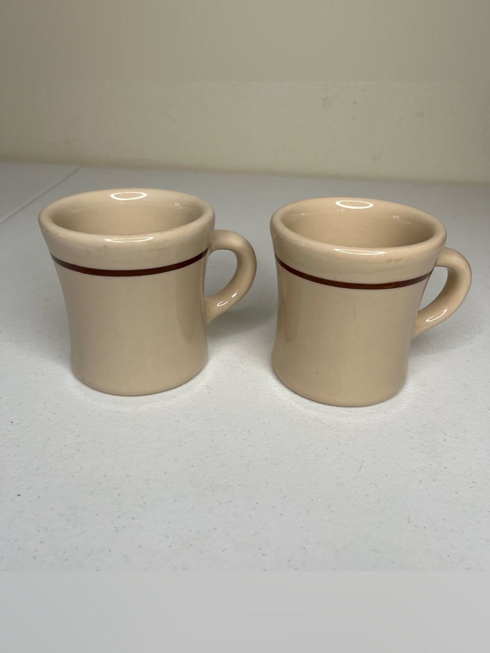 VTG Wellsville China Restaurant Coffee Mug Cup Brown Stripe Heavy Diner Ware USA